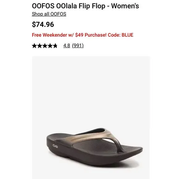 OOFOS OoLaLa LUX Women’s Black Metallic Thong Recovery Flip Flop Sandals US 10 - Picture 4 of 9